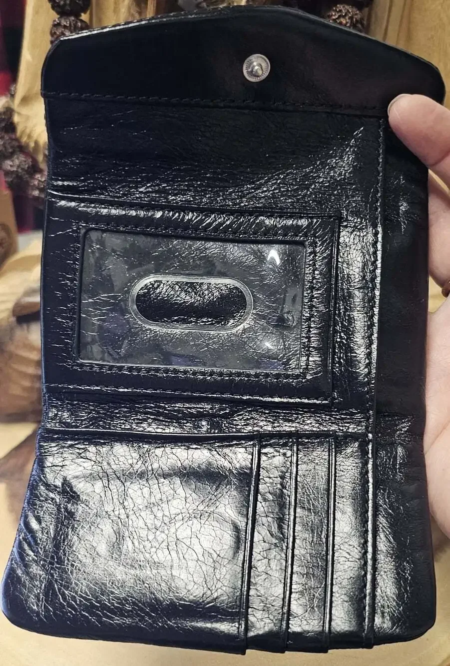 HOBO International Lacy Trifold Mini Wallet Black Vintage Leather NEW Minimalist